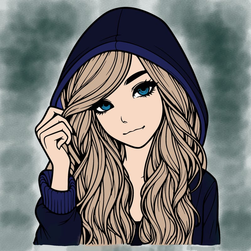 realistic girl with long hair and a hoodie