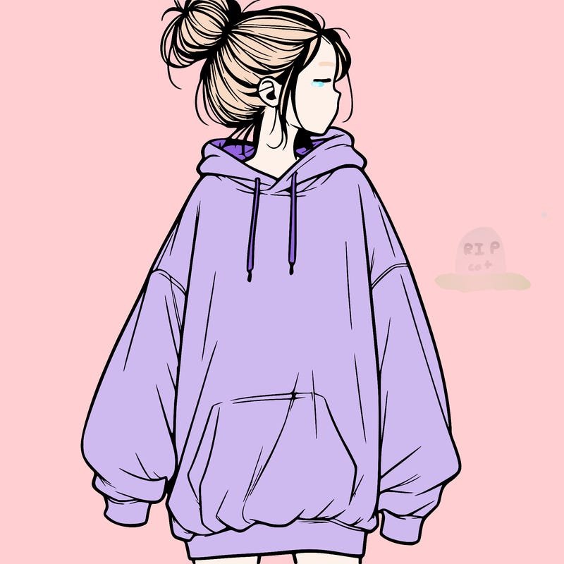realistic girl with a oversized sweatshirt on and a bun