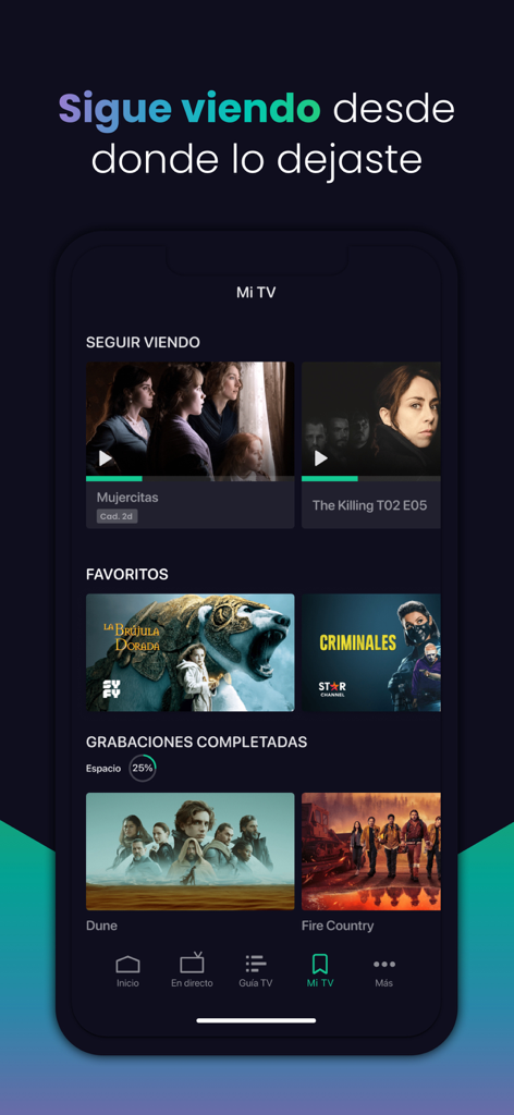 Agile TV app interface showing personalized content including continue watching and cloud recordings