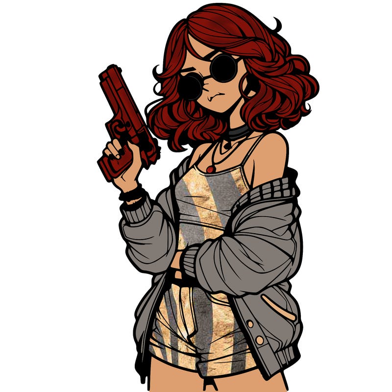 stylish teenage girl with gun