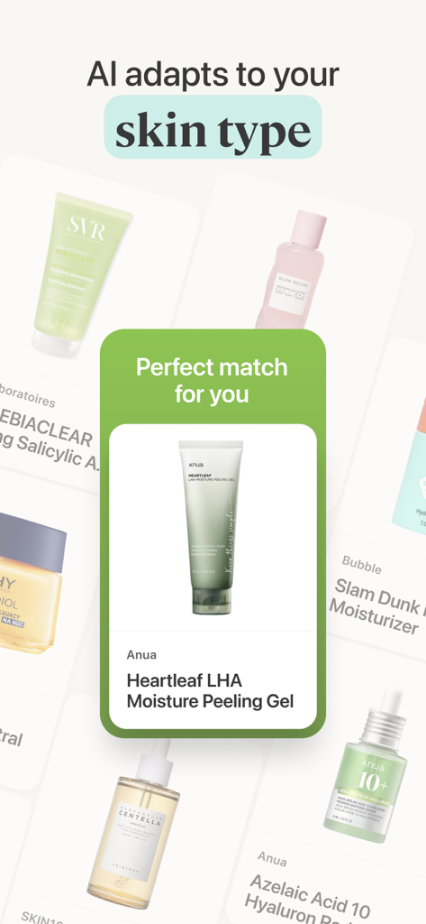Lumi Skin:The Skincare Scanner - Lumi Skin app interface showing a personalized product recommendation based on AI skin type analysis