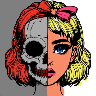 realistic girl with half skull mask