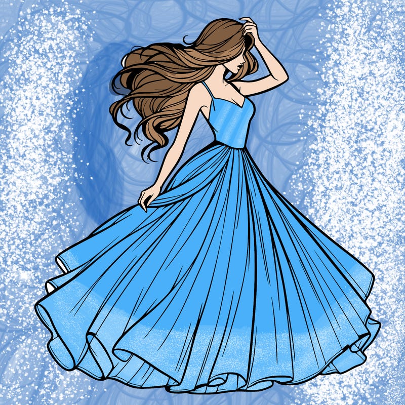 realistic woman with dress flowing in the wind