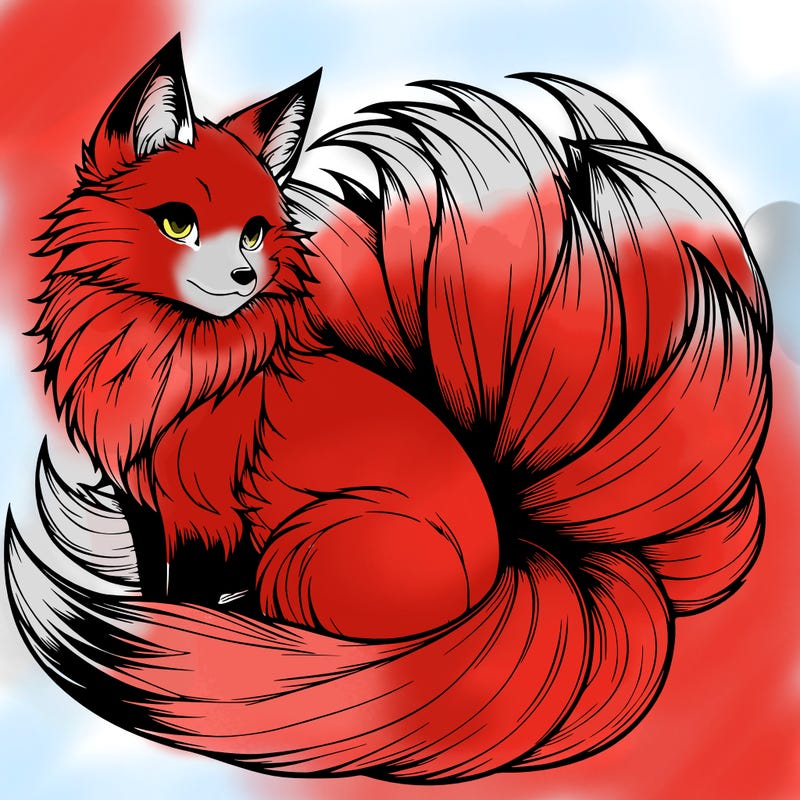 realistic detailed 9 tailed anime fox