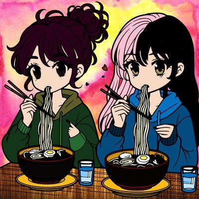 girls eating ramen