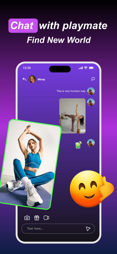 Uka - Adult Sport，Girl Chat - Uka app interface showing the girl chat feature with yoga photos and messaging.