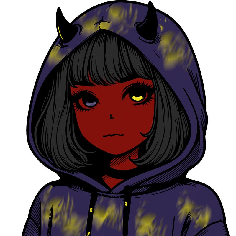 realistic girl with devil hoodie