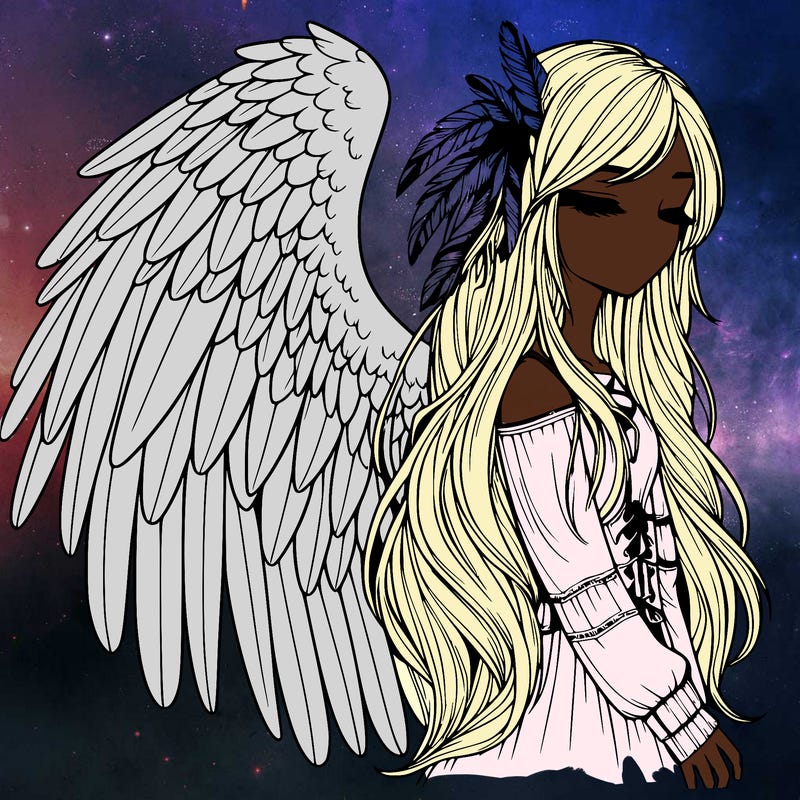 realistic girl with bird wings and some feathers in her hair