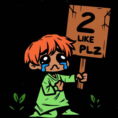 small poor toddler crying with sign that says 2 like plz