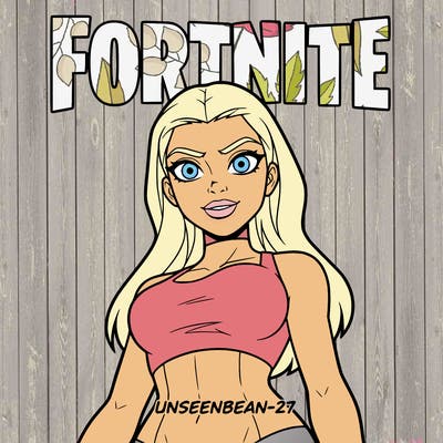 the word fortnite with a picture of the kim kardashion skin and in smaller letters unseenbean-27