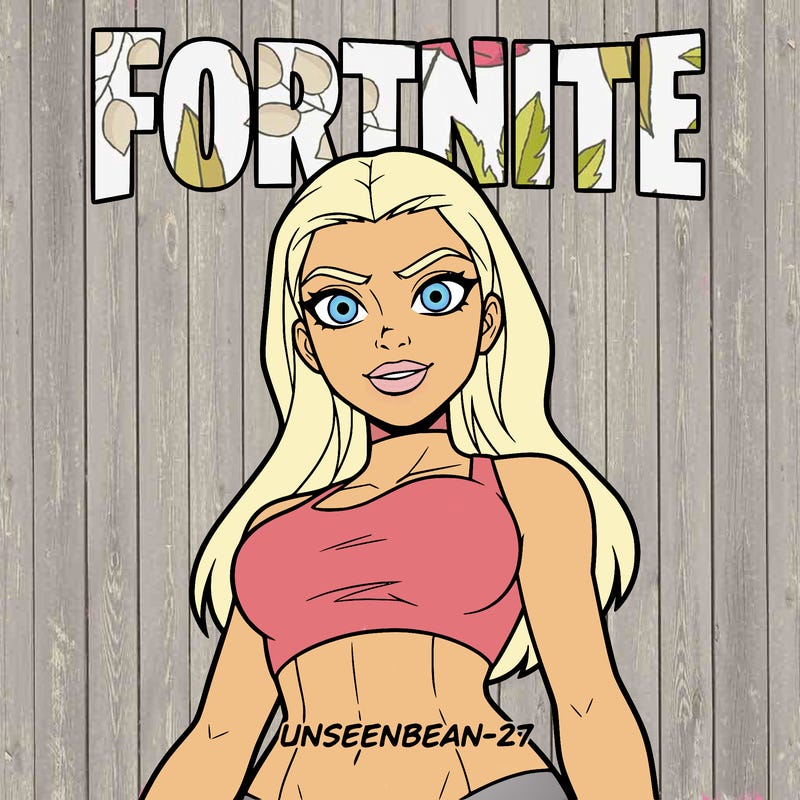 the word fortnite with a picture of the kim kardashion skin and in smaller letters unseenbean-27