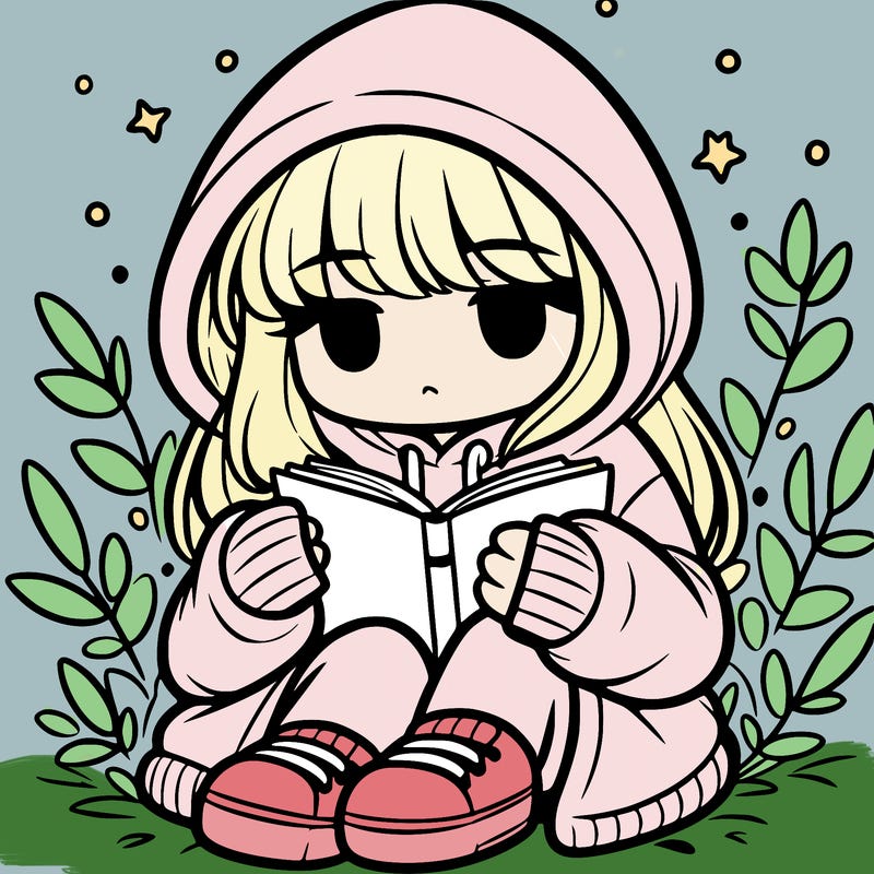 girl in oversized hoodie reading a book