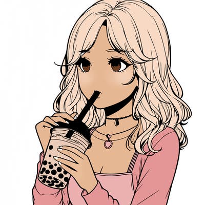 realistic girl drinking boba tea