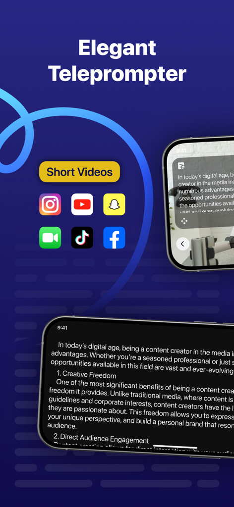 Teleprompter - Captions - TikTokやInstagramなどのソーシャルメディアプラットフォームでショート動画を作成するためのテレプロンプターアプリのインターフェース。