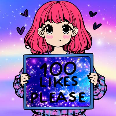 a girl holding a sign saying 100 likes please