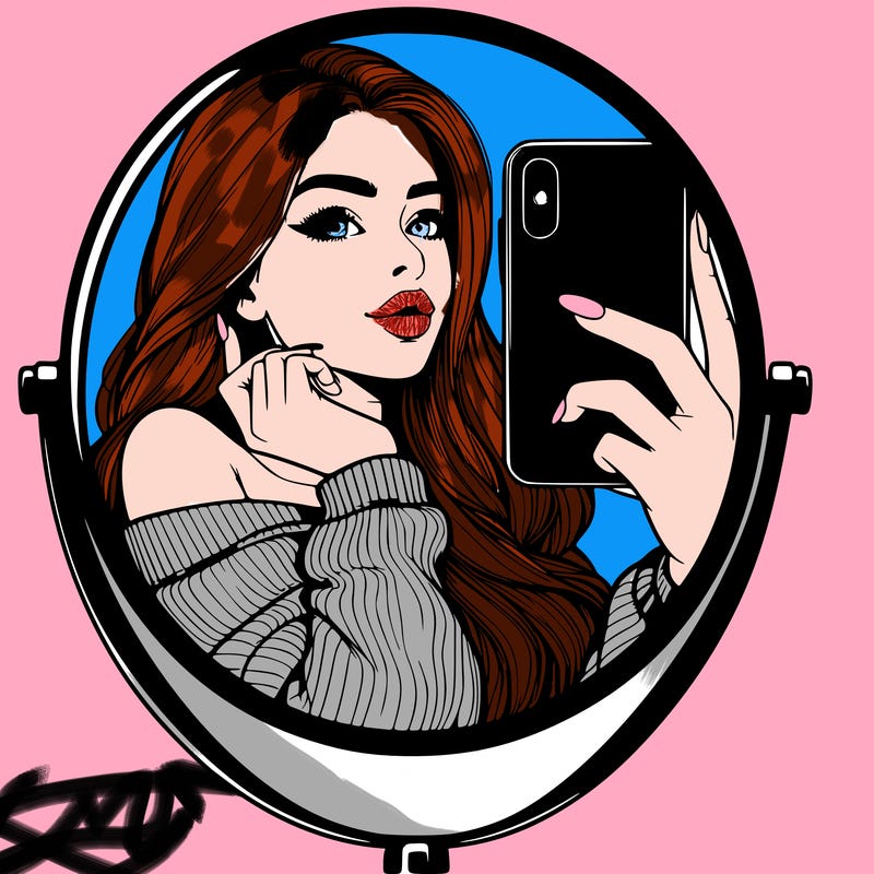realistic girl taking mirror selfie beautiful