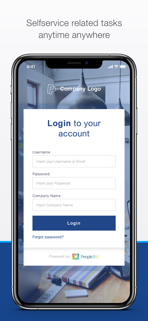 People365 - People365 mobile app login screen for employee self service tasks