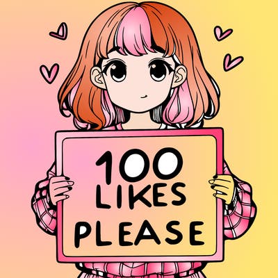 a girl holding a sign saying 100 likes please