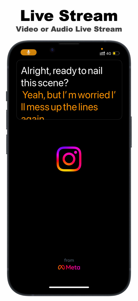 Teleprompter TikCue - TikCue floating teleprompter notes overlaying the Instagram app during a live stream