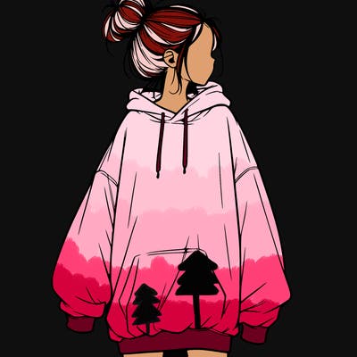 realistic girl with a oversized sweatshirt on and a bun