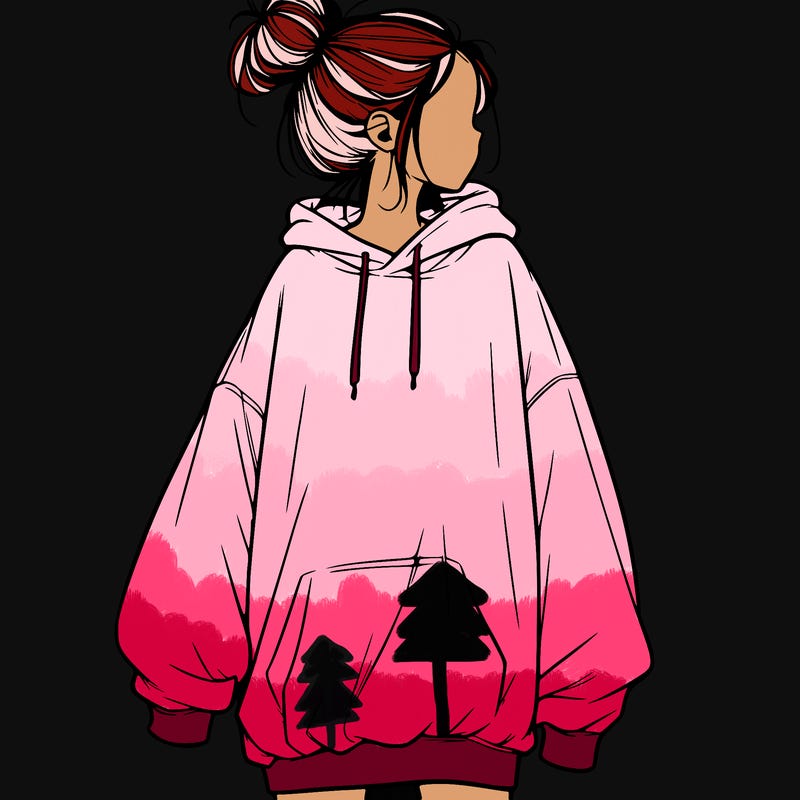 realistic girl with a oversized sweatshirt on and a bun
