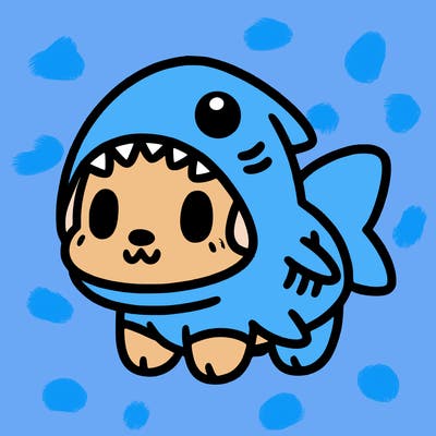 cute dog wearing a shark costume