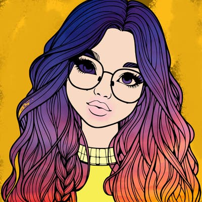 girl with long hair and freckles and glasses realistic
