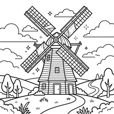 Relax and unwind with this beautiful Smock Mill coloring page, specifically designed for seniors. Featuring clear lines and a charming countryside scene, it offers a comfortable and engaging artistic escape.