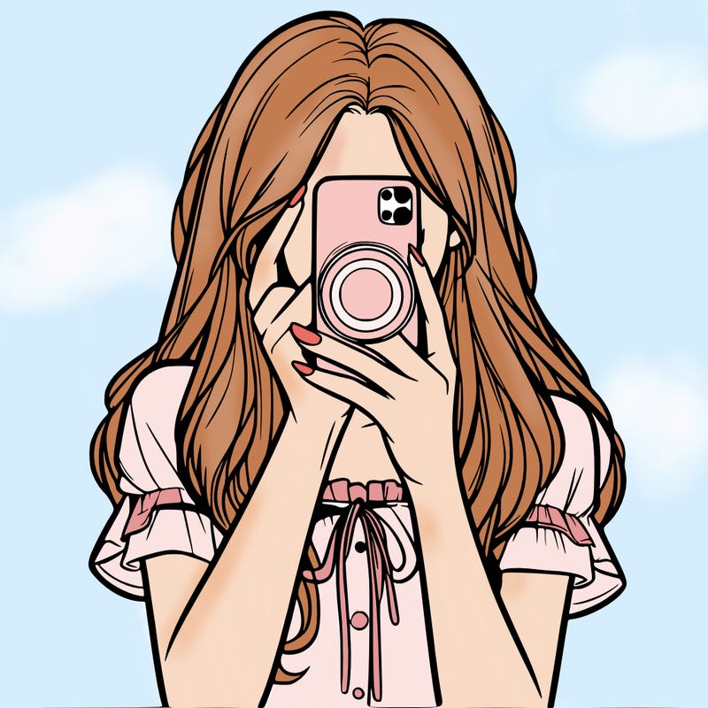a realistic girl holding her phone taking pictures