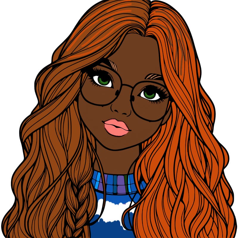 girl with long hair and freckles and glasses realistic