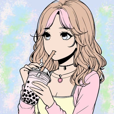 realistic girl drinking boba tea