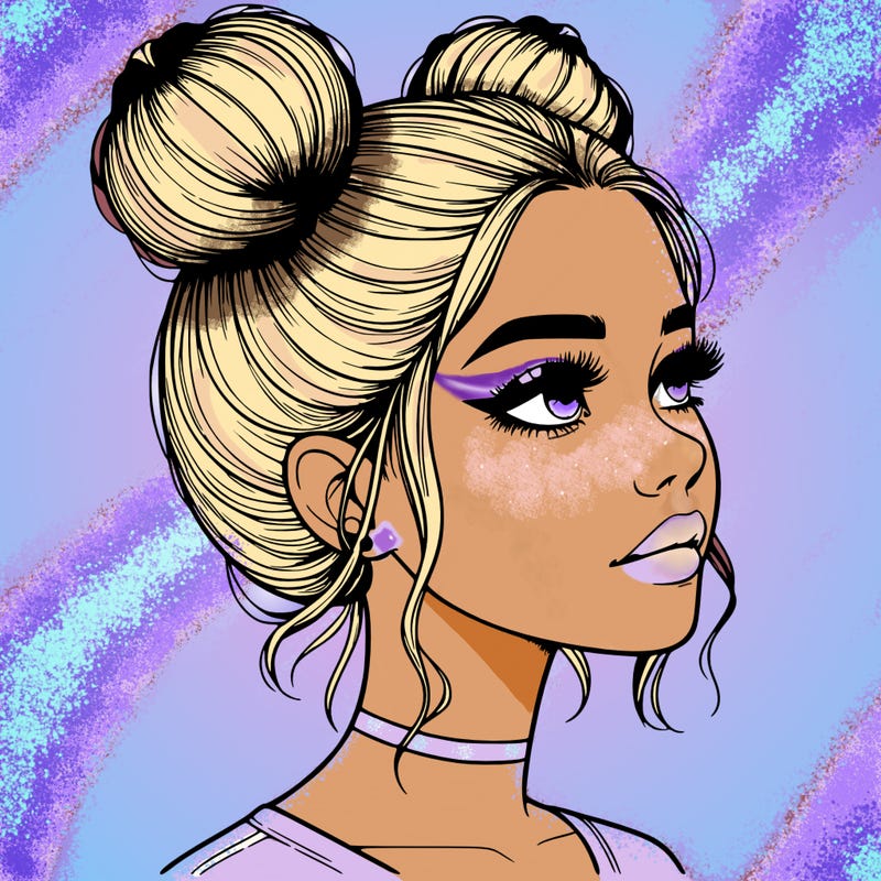 realistic girl with buns on the top of her head