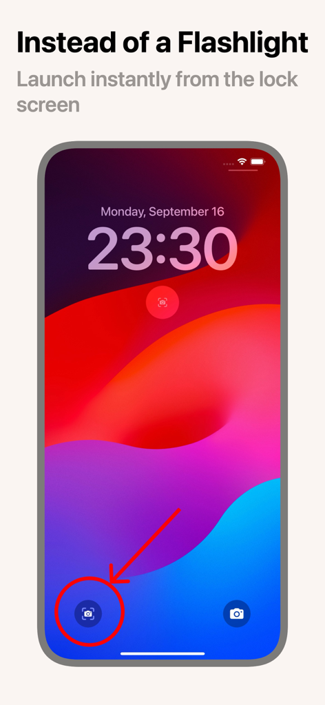 Pasya! - The Fastest Camera - iPhone lock screen showing Pasya camera app shortcut for instant launch