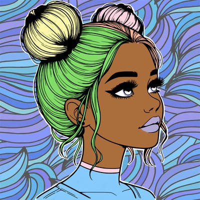 realistic girl with buns on the top of her head