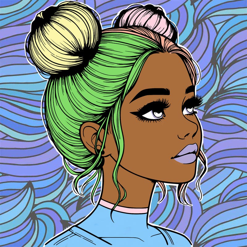 realistic girl with buns on the top of her head