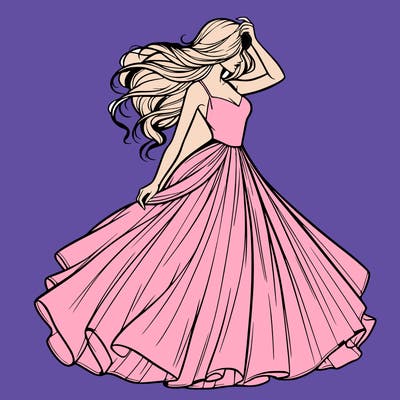 realistic woman with dress flowing in the wind
