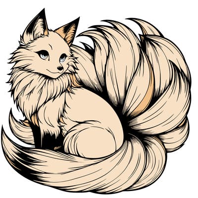 realistic detailed 9 tailed anime fox