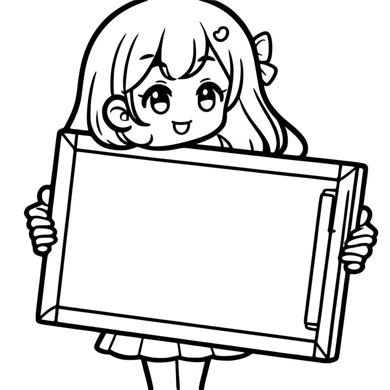 a girl holding a giant whiteboard
