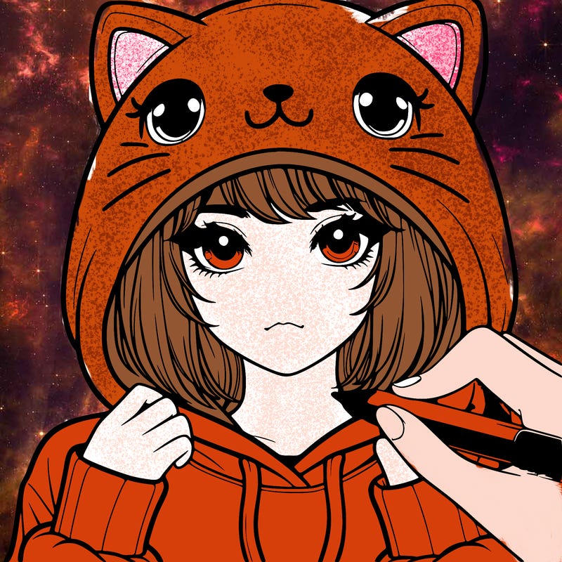 realistic girl with a cat hoodie on