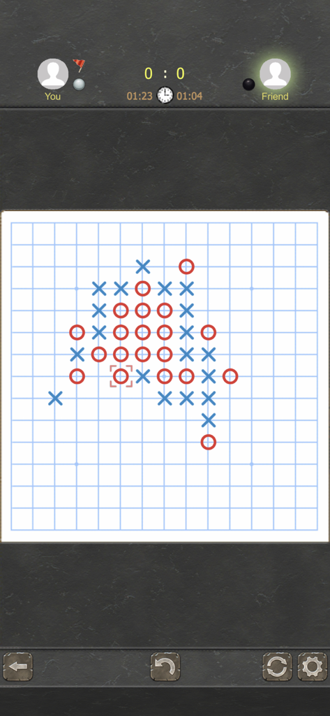 Gomoku Online - Best Caro - A Gomoku board game match in progress using the student style theme on graph paper