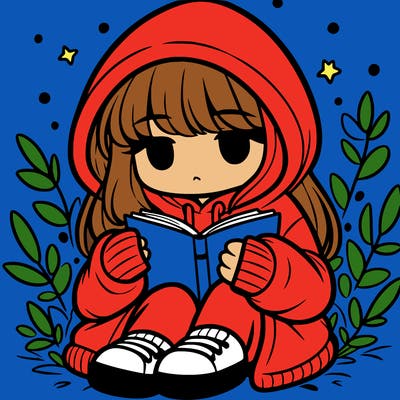 girl in oversized hoodie reading a book