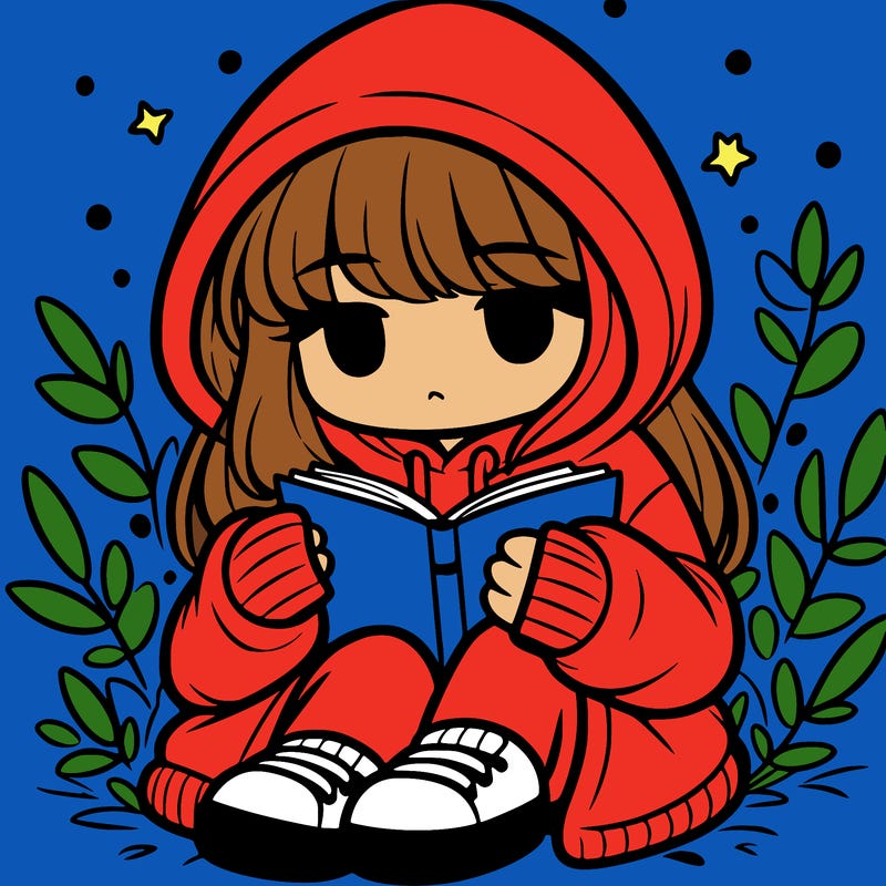 girl in oversized hoodie reading a book