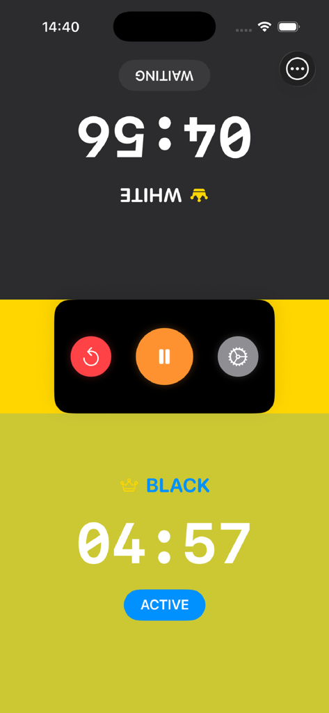 Chess Clock - Chess Timer 2026 - Interface of the Chess Clock app showing dual digital timers for two players on a split screen.