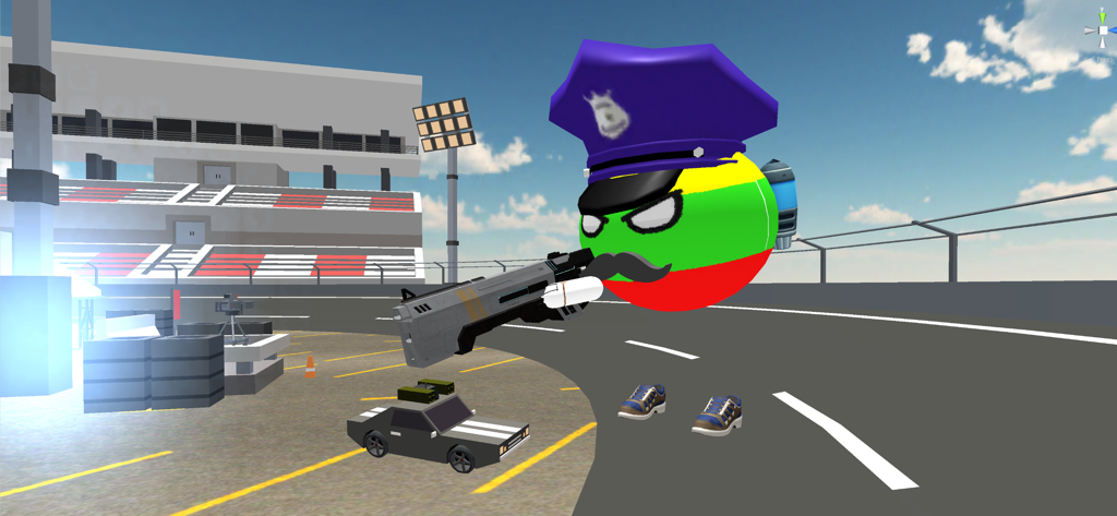 Memes Wars - A ball character wearing a police hat and holding a weapon in Memes Wars