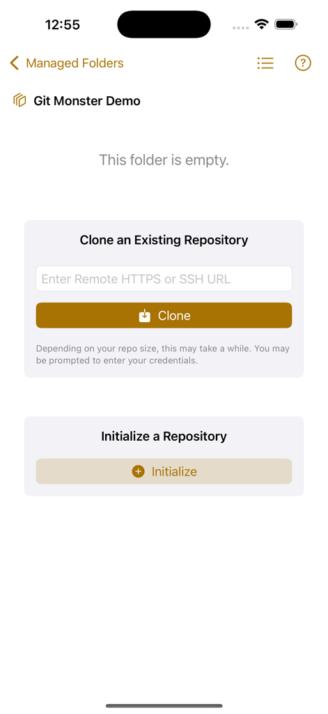 Weee: The Git Monster - Weee Git Monster app interface for cloning and initializing repositories
