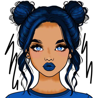realistic girl with two buns in hair and lips