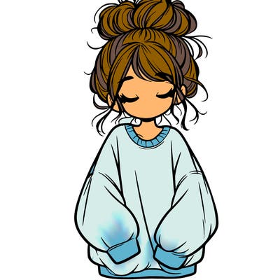girl with baggy sweatshirt and messy bun