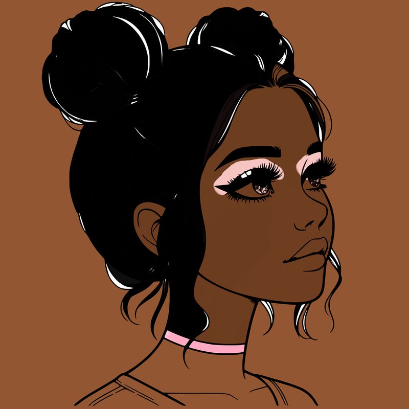realistic girl with buns on the top of her head