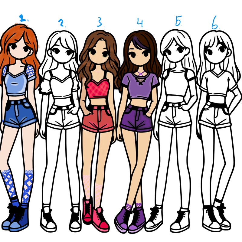 a group of girls wearing crop tops and shorts
