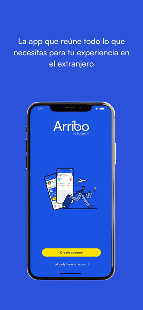 Arribo - Arribo app welcome screen for international mobility management